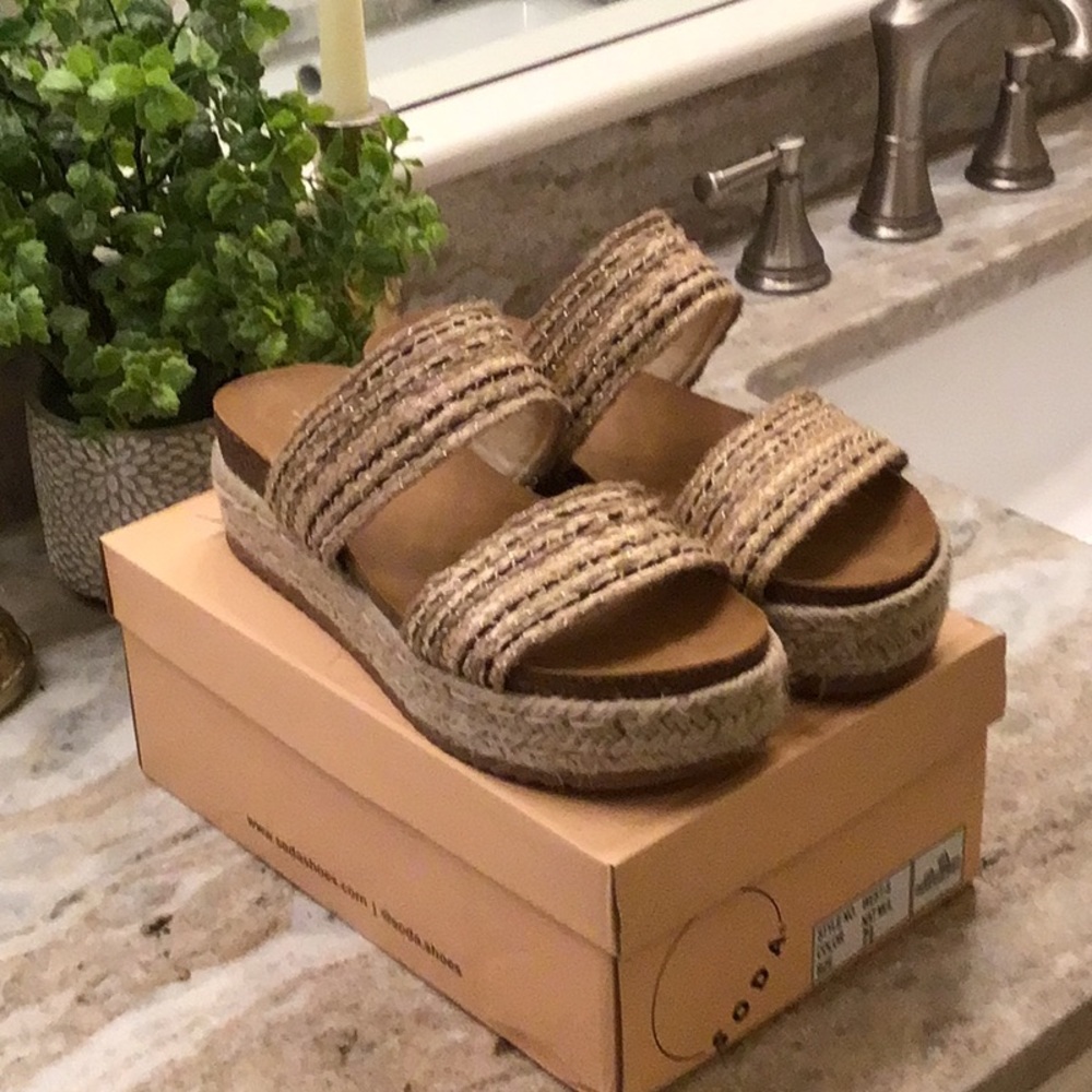 Soda Tan Espadrille Shoes with Braided Design
